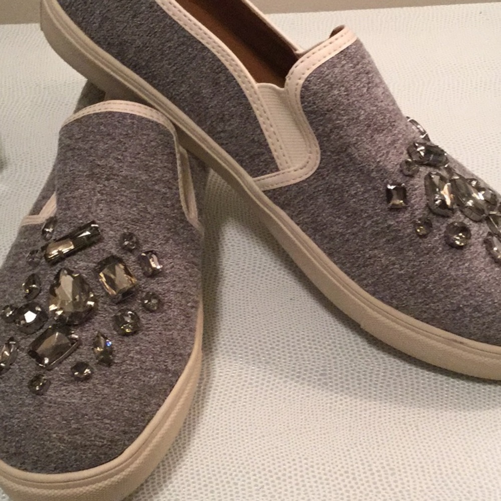 Gray Beaded Embellished Loafers